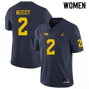 Women's University of Michigan #2 Jake Moody Navy Stitch Jerseys 691500-461