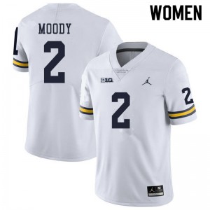 Women University of Michigan #2 Jake Moody White Stitch Jersey 119720-849