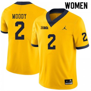 Womens University of Michigan #2 Jake Moody Yellow Stitch Jersey 743679-891