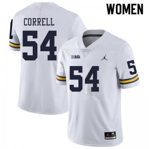 Women Michigan #54 Kraig Correll White Football Jerseys 428256-820