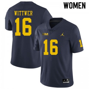 Women University of Michigan #16 Max Wittwer Navy Stitch Jerseys 548969-484