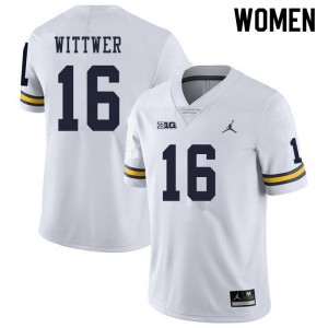 Women's Michigan #16 Max Wittwer White Embroidery Jerseys 392473-191