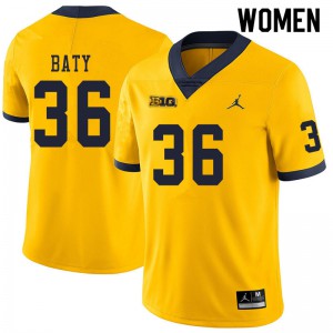 Women Michigan Wolverines #36 Ramsey Baty Yellow College Jersey 318028-547