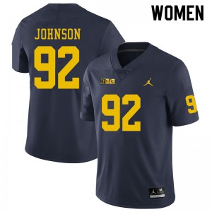 Womens Wolverines #92 Ron Johnson Navy College Jerseys 728372-869