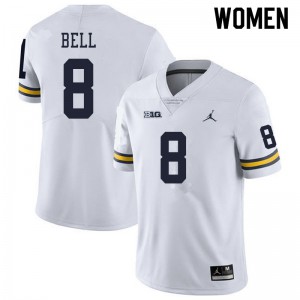 Women's Wolverines #8 Ronnie Bell White Alumni Jerseys 610433-151