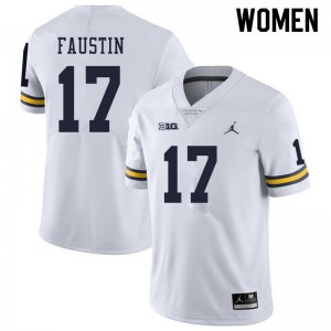 Womens Michigan #17 Sammy Faustin White Football Jersey 579291-356