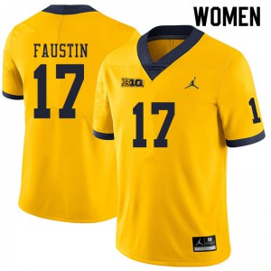 Womens University of Michigan #17 Sammy Faustin Yellow Stitch Jerseys 547670-940