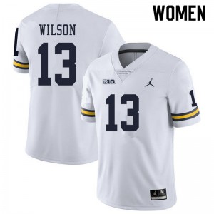 Women Michigan #13 Tru Wilson White Football Jerseys 623400-419