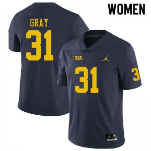 Women Wolverines #31 Vincent Gray Navy Stitched Jerseys 986195-750