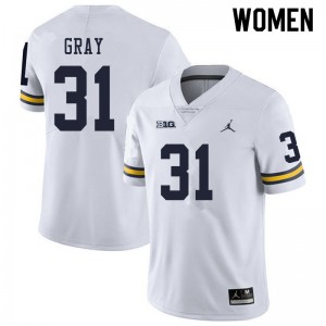 Women Michigan Wolverines #31 Vincent Gray White Official Jersey 625334-147