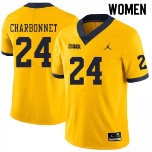 Women University of Michigan #24 Zach Charbonnet Yellow University Jersey 863689-494