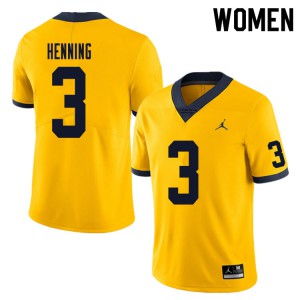 Women Michigan Wolverines #3 A.J. Henning Yellow Football Jerseys 163032-817