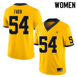 Womens Wolverines #54 Adam Fakih Yellow Official Jerseys 211186-651
