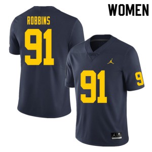 Women's Michigan Wolverines #91 Brad Robbins Navy Official Jersey 458959-148