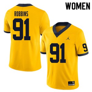 Women's Michigan #91 Brad Robbins Yellow NCAA Jersey 326193-468