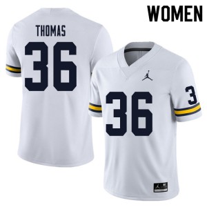 Womens Michigan #36 Charles Thomas White Embroidery Jerseys 142957-940
