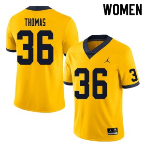 Womens University of Michigan #36 Charles Thomas Yellow Official Jerseys 958447-862