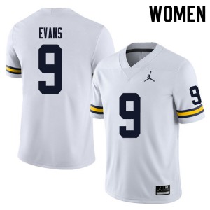 Womens Michigan #9 Chris Evans White Football Jerseys 327419-213