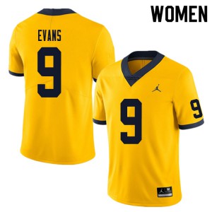 Women Michigan #9 Chris Evans Yellow Alumni Jersey 306062-562