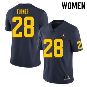 Womens Michigan Wolverines #28 Christian Turner Navy Stitched Jersey 477227-423