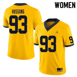 Womens Wolverines #93 Cole Hussung Yellow Embroidery Jerseys 516994-230