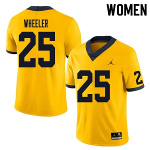 Womens University of Michigan #25 Cornell Wheeler Yellow College Jerseys 243264-252