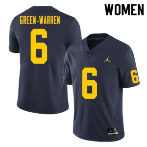 Women's Michigan Wolverines #6 Darion Green-Warren Navy Football Jersey 580009-253
