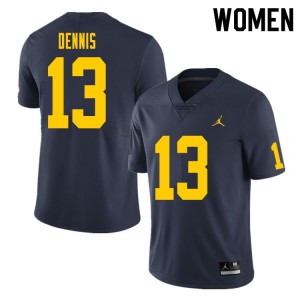 Women Michigan Wolverines #13 Eamonn Dennis Navy Football Jerseys 656498-970