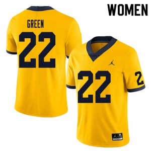 Women Michigan #22 Gemon Green Yellow Stitched Jerseys 163572-778