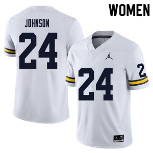 Women Wolverines #24 George Johnson White Stitch Jersey 467640-507