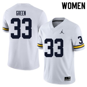 Women's Michigan Wolverines #33 German Green White University Jersey 813917-319