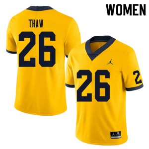 Womens Michigan Wolverines #26 Jake Thaw Yellow Alumni Jersey 532221-431