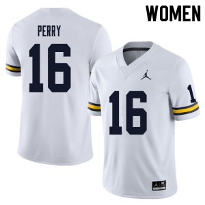 Women Michigan #16 Jalen Perry White Embroidery Jersey 806585-402
