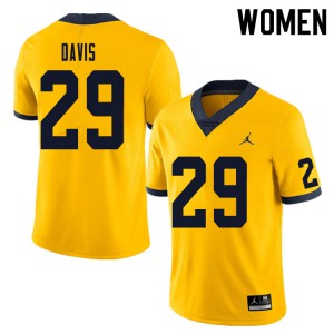 Womens Michigan #29 Jared Davis Yellow NCAA Jersey 565914-526