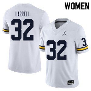 Women's University of Michigan #32 Jaylen Harrell White Stitched Jerseys 687318-416
