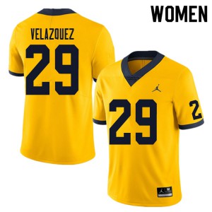 Womens University of Michigan #29 Joey Velazquez Yellow Football Jersey 359065-339