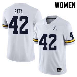 Women Michigan #42 John Baty White Stitch Jerseys 629256-748