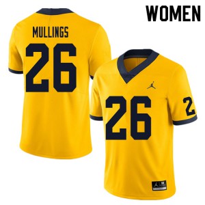 Women University of Michigan #26 Kalel Mullings Yellow Stitch Jerseys 880436-270