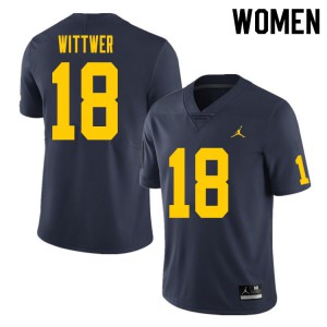 Women's Wolverines #18 Max Wittwer Navy NCAA Jersey 344454-479