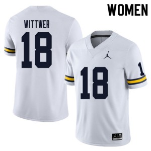 Women's University of Michigan #18 Max Wittwer White Stitched Jerseys 351420-948