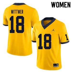 Womens Michigan Wolverines #18 Max Wittwer Yellow Stitch Jersey 480054-195
