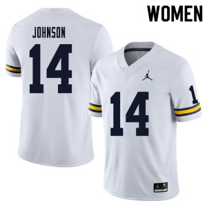 Women Michigan Wolverines #14 Quinten Johnson White Stitch Jersey 913209-613