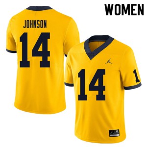 Women's Wolverines #14 Quinten Johnson Yellow Alumni Jersey 938037-922