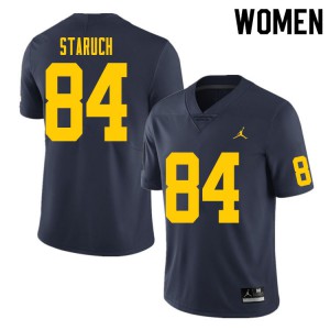 Women's Wolverines #84 Sam Staruch Navy Embroidery Jerseys 475681-122