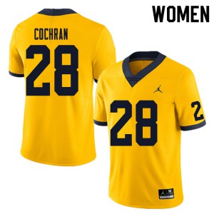Women's University of Michigan #28 Tyler Cochran Yellow Stitch Jersey 602226-645