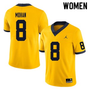 Women University of Michigan #8 William Mohan Yellow Embroidery Jerseys 756450-593