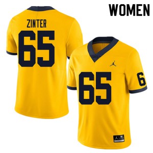 Womens Wolverines #65 Zak Zinter Yellow Stitched Jerseys 526405-460