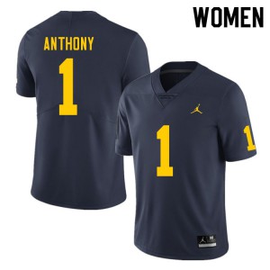Women's Michigan #1 Andrel Anthony Navy Football Jersey 570445-432