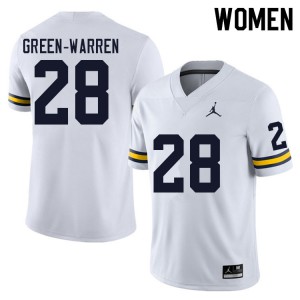 Women University of Michigan #28 Darion Green-Warren White Stitch Jerseys 175722-606