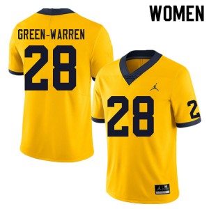 Women Michigan Wolverines #28 Darion Green-Warren Yellow Football Jersey 469813-527